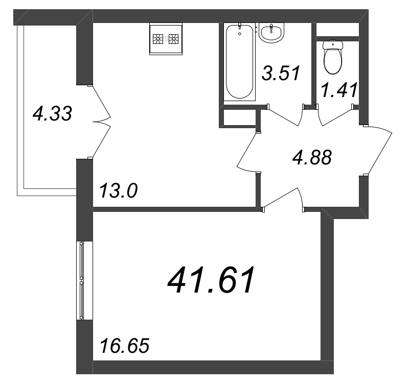 1-комнатная квартира (42м2) на продажу по адресу Школьная ул.— фото 1 из 4