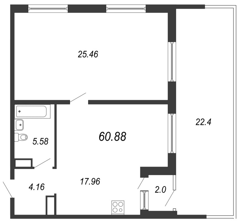 1-комнатная квартира (61м2) на продажу по адресу — фото 1 из 4