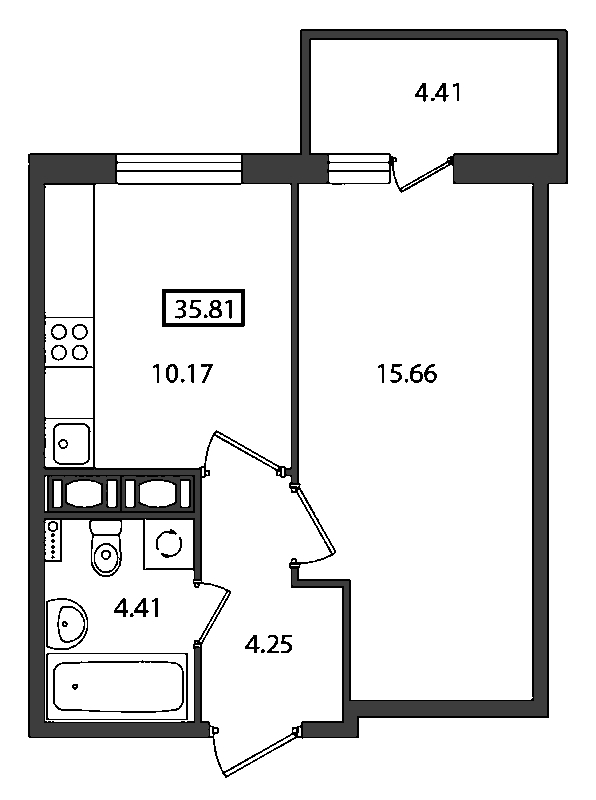 1-комнатная квартира (36м2) на продажу по адресу Современников ул.— фото 1 из 4