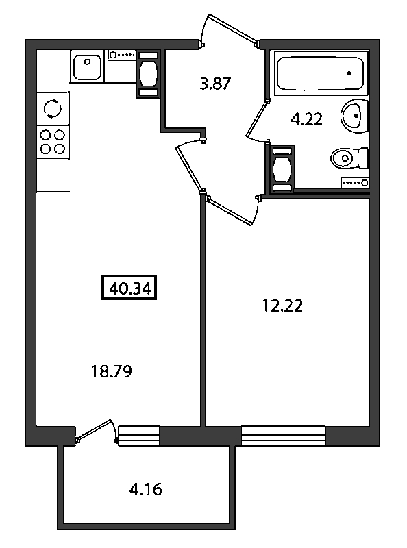 2-комнатная квартира (40м2) на продажу по адресу Современников ул.— фото 1 из 4