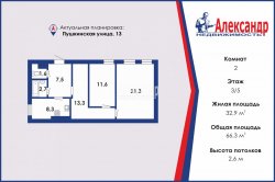 2-комнатная квартира (66м2) на продажу по адресу Пушкинская ул., 13— фото 19 из 20