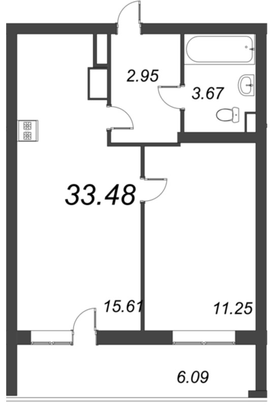 1-комнатная квартира (33м2) на продажу по адресу Пулковское ш.— фото 1 из 4