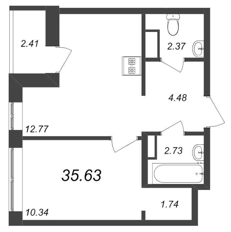 2-комнатная квартира (36м2) на продажу по адресу Строителей пр-кт— фото 1 из 4