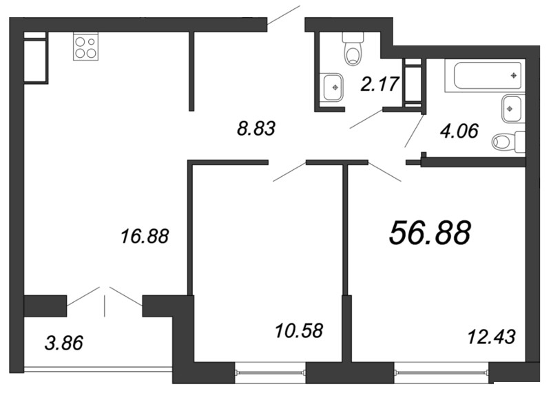3-комнатная квартира (57м2) на продажу по адресу Александра Грина б-р— фото 1 из 4