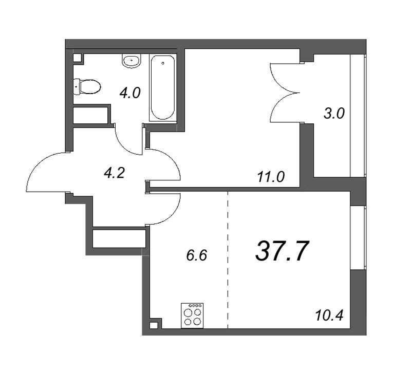 1-комнатная квартира (38м2) на продажу по адресу Октябрьская наб.— фото 1 из 4