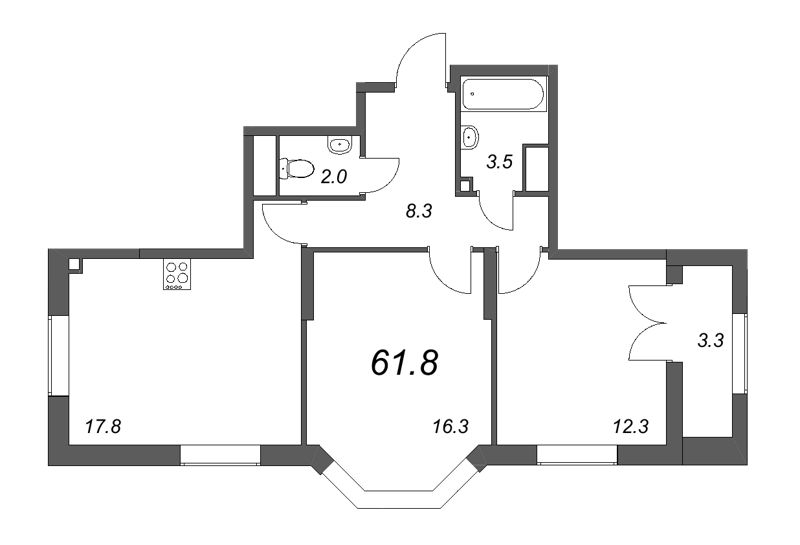 2-комнатная квартира (62м2) на продажу по адресу Октябрьская наб.— фото 1 из 4