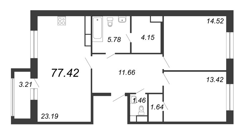 3-комнатная квартира (77м2) на продажу по адресу Глухарская ул.— фото 1 из 4