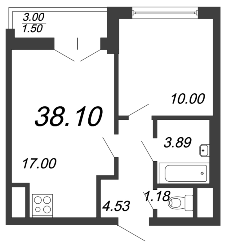 2-комнатная квартира (38м2) на продажу по адресу Александра Грина б-р— фото 1 из 4