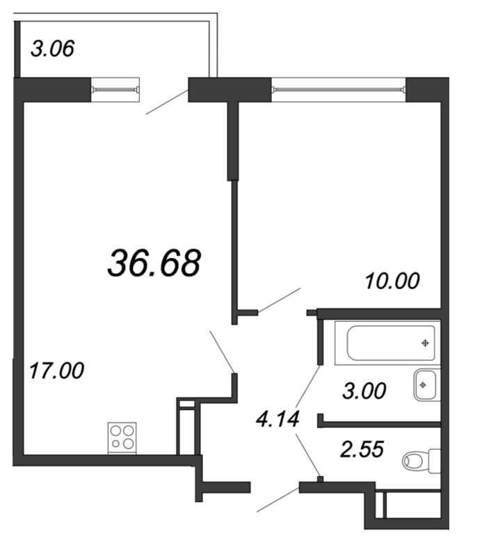 2-комнатная квартира (37м2) на продажу по адресу Александра Грина б-р— фото 1 из 4