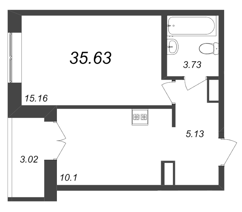 1-комнатная квартира (36м2) на продажу по адресу Строителей пр-кт— фото 1 из 4