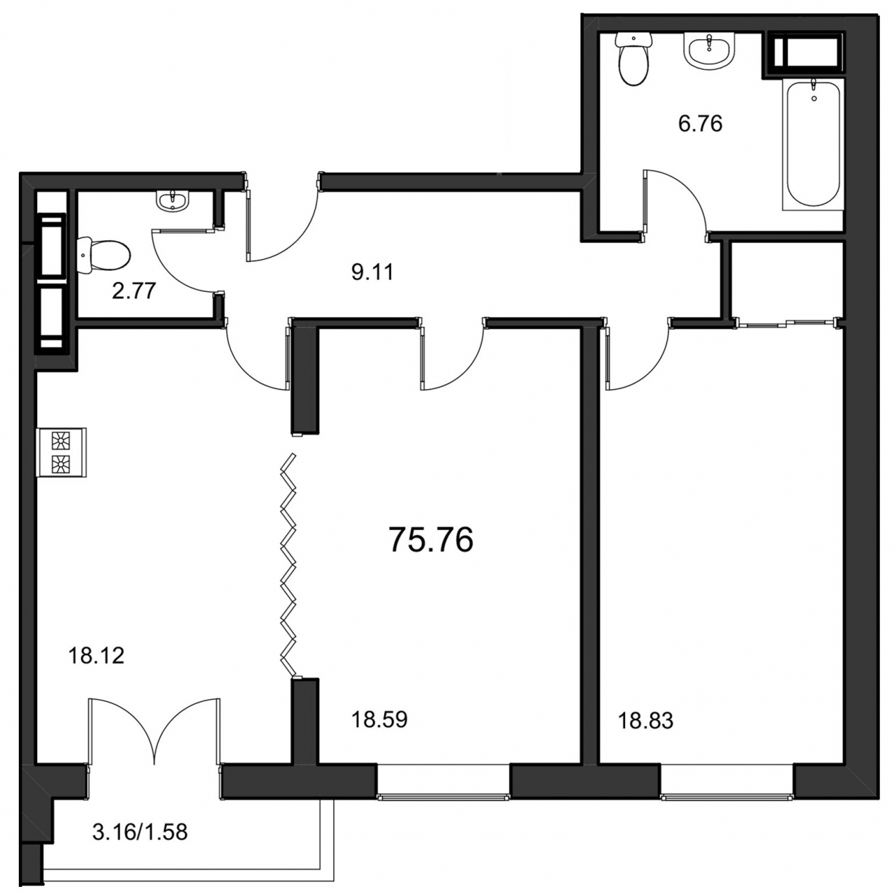 2-комнатная квартира (76м2) на продажу по адресу Тореза пр-кт— фото 1 из 4