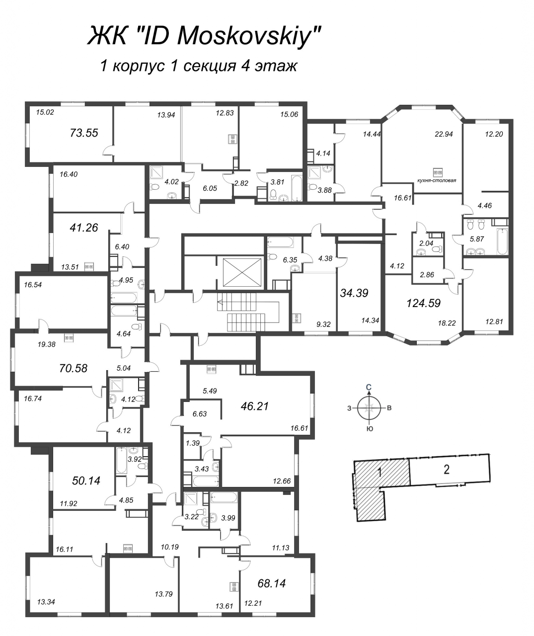 3-комнатная квартира (68м2) на продажу по адресу Московский пр-кт— фото 2 из 4
