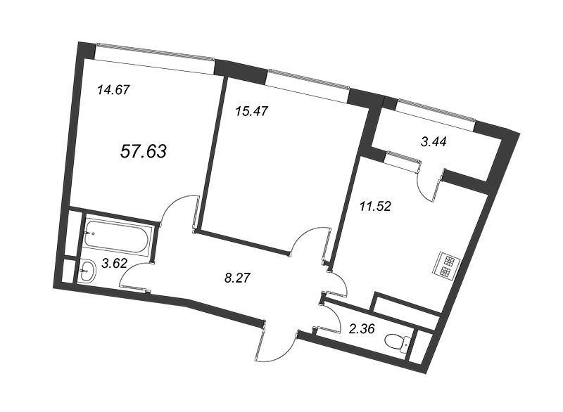 2-комнатная квартира (58м2) на продажу по адресу Глухарская ул.— фото 1 из 4