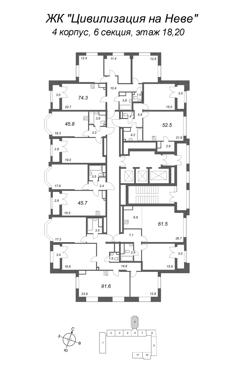 1-комнатная квартира (46м2) на продажу по адресу Октябрьская наб.— фото 2 из 4