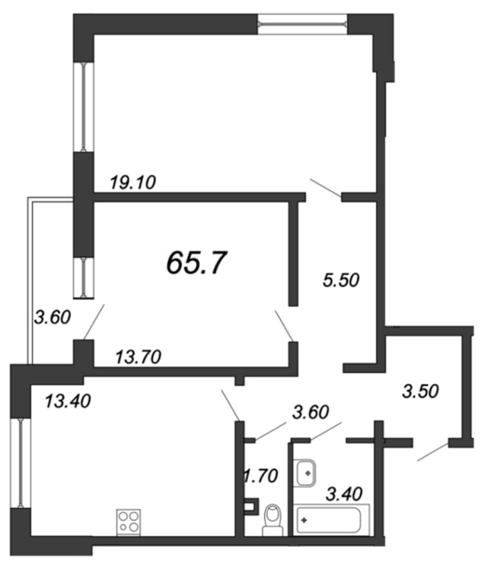 2-комнатная квартира (66м2) на продажу по адресу Октябрьская наб.— фото 1 из 4