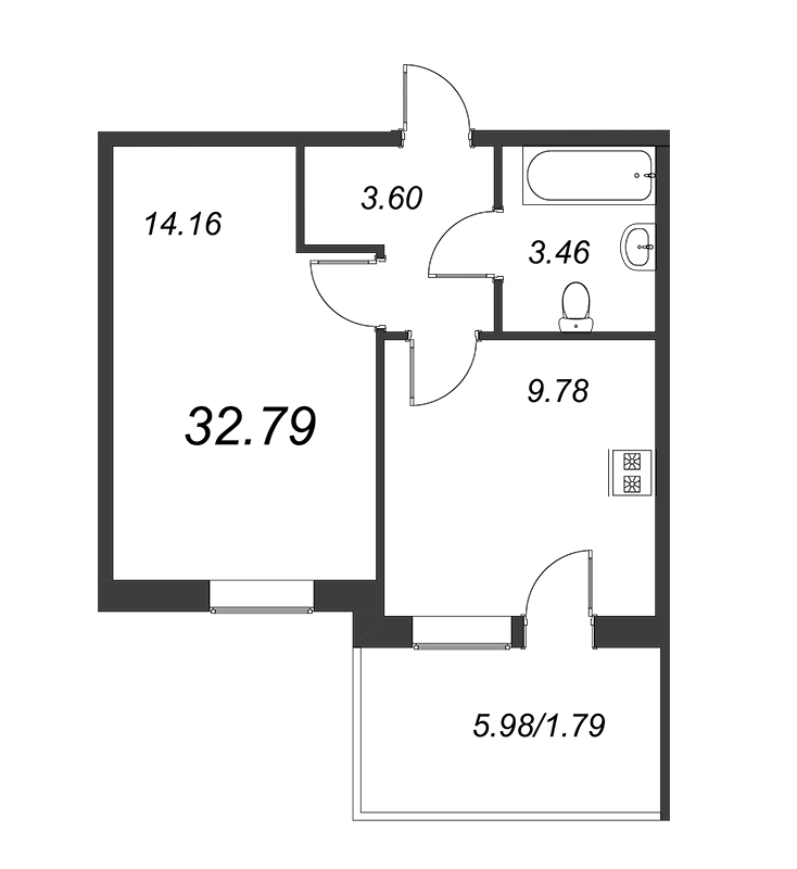 1-комнатная квартира (33м2) на продажу по адресу Понтонная ул.— фото 1 из 4