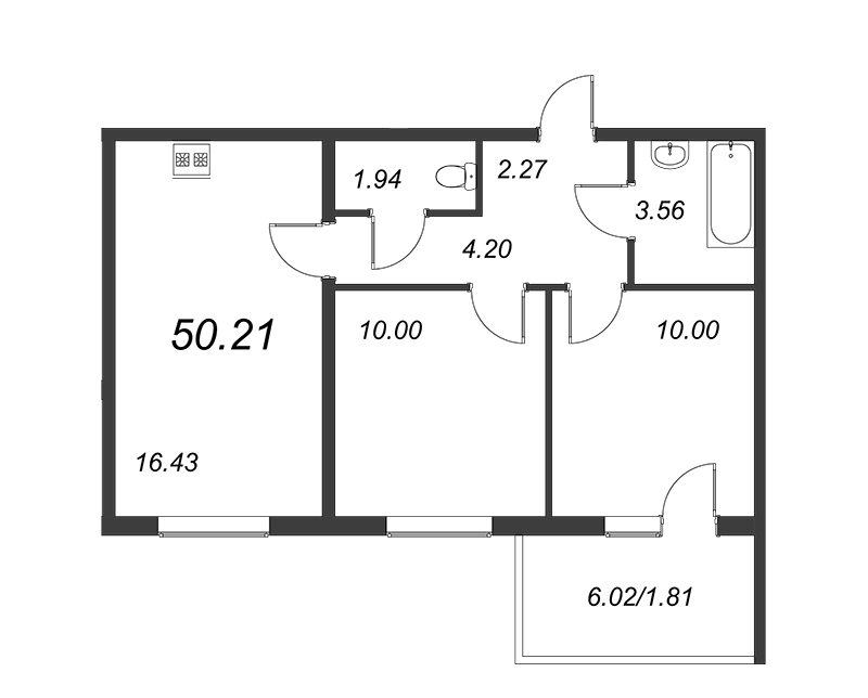 2-комнатная квартира (50м2) на продажу по адресу Понтонная ул.— фото 1 из 4