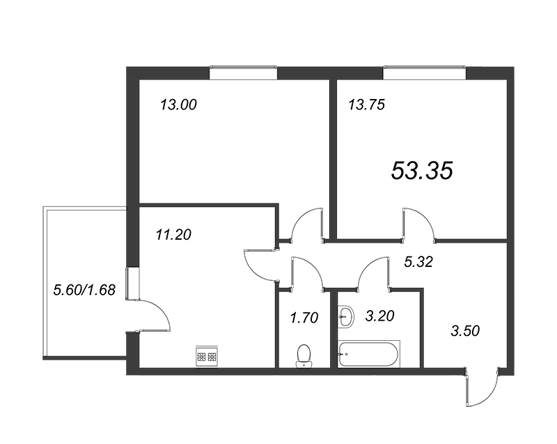 2-комнатная квартира (53м2) на продажу по адресу Понтонная ул.— фото 1 из 4