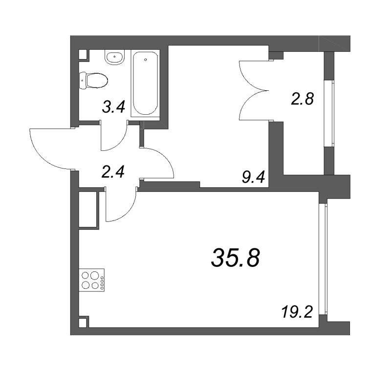 1-комнатная квартира (36м2) на продажу по адресу Октябрьская наб.— фото 1 из 4
