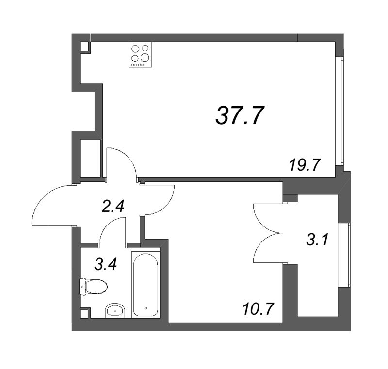 1-комнатная квартира (38м2) на продажу по адресу Октябрьская наб.— фото 1 из 4