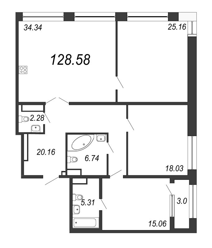 4-комнатная квартира (129м2) на продажу по адресу Юрия Гагарина пр-кт— фото 1 из 4