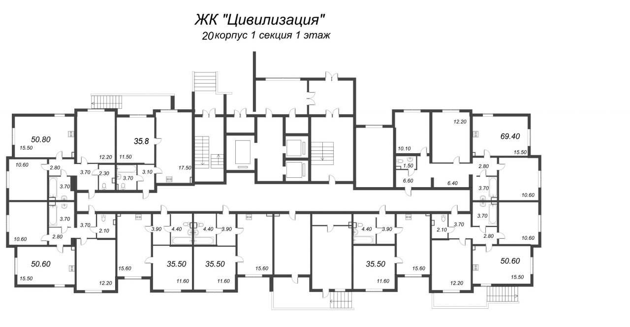 1-комнатная квартира (36м2) на продажу по адресу Октябрьская наб.— фото 3 из 5