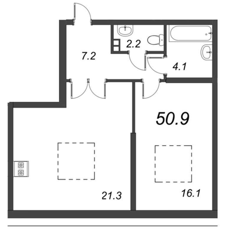 2-комнатная квартира (51м2) на продажу по адресу 12-я Красноармейская ул.— фото 1 из 4