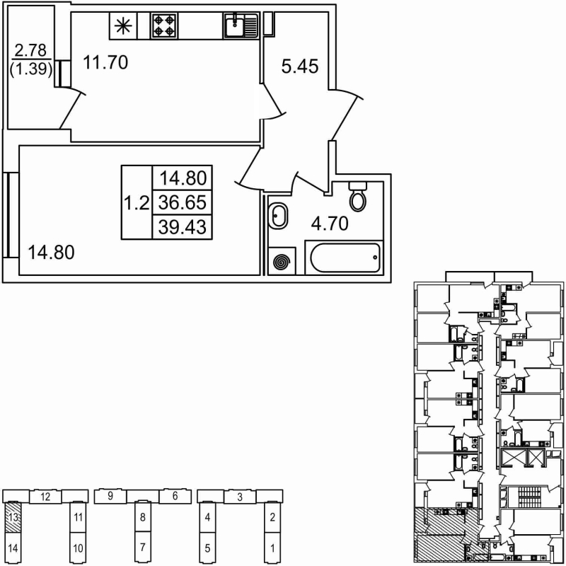 1-комнатная квартира (37м2) на продажу по адресу Михайловская дор.— фото 1 из 3