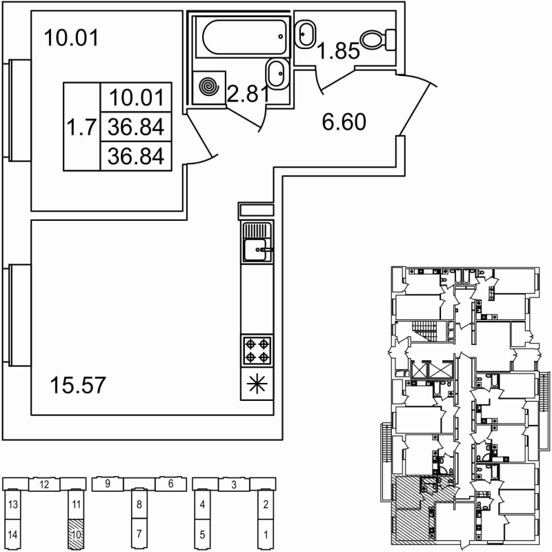 2-комнатная квартира (37м2) на продажу по адресу Михайловская дор.— фото 1 из 3