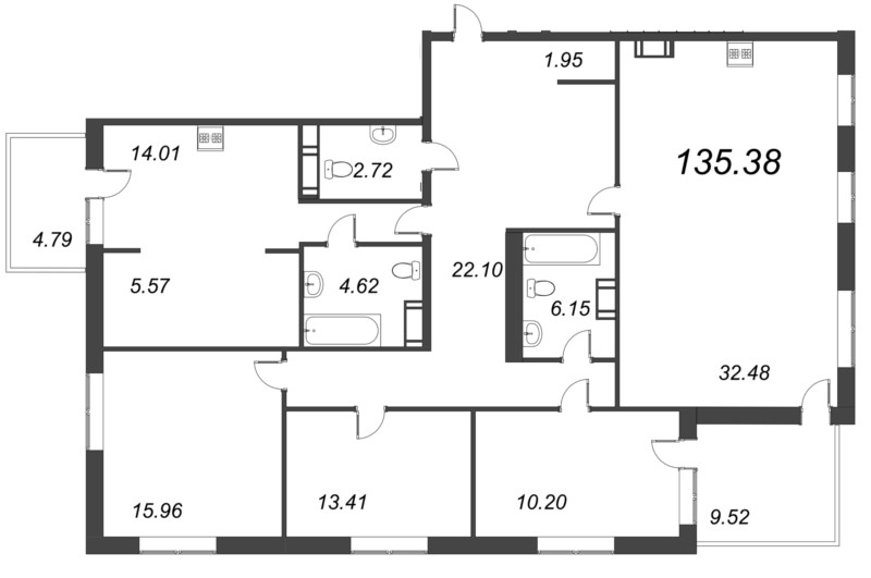 4-комнатная квартира (136м2) на продажу по адресу Петергофское ш.— фото 1 из 4