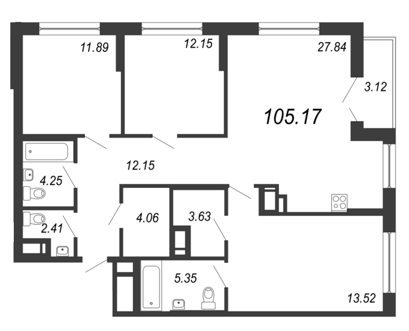 4-комнатная квартира (105м2) на продажу по адресу Александра Грина б-р— фото 1 из 4