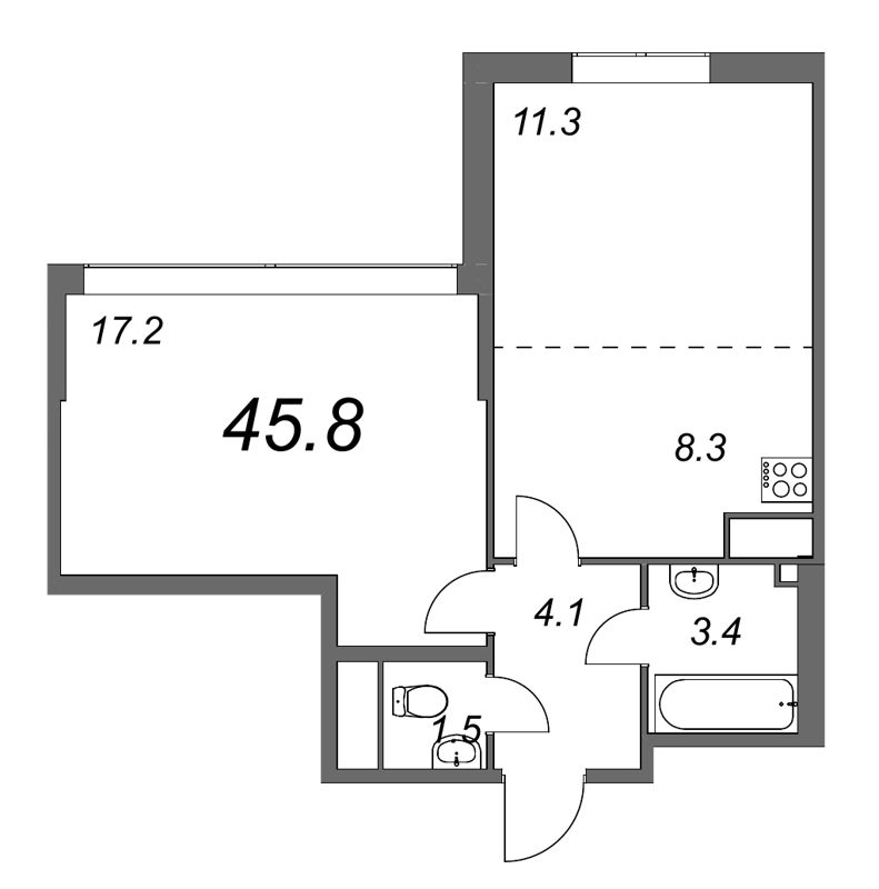 2-комнатная квартира (46м2) на продажу по адресу Октябрьская наб.— фото 1 из 4