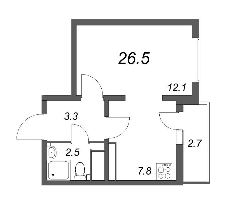 1-комнатная квартира (27м2) на продажу по адресу Муринская дор.— фото 1 из 4