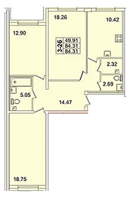 3-комнатная квартира (85м2) на продажу по адресу Просвещения пр-кт— фото 1 из 4