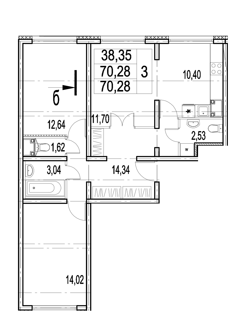3-комнатная квартира (70м2) на продажу по адресу Шуваловский пр-кт— фото 1 из 4