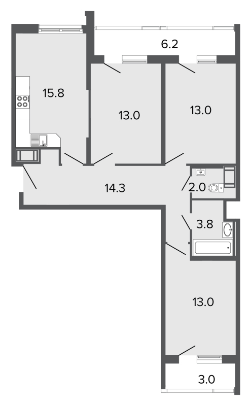 3-комнатная квартира (75м2) на продажу по адресу Комендантский пр-кт— фото 1 из 3
