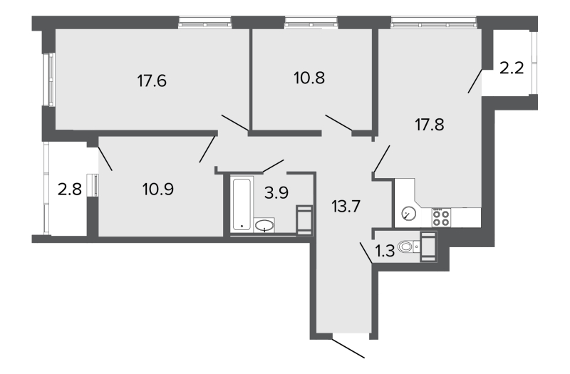 4-комнатная квартира (76м2) на продажу по адресу Комендантский пр-кт— фото 1 из 3