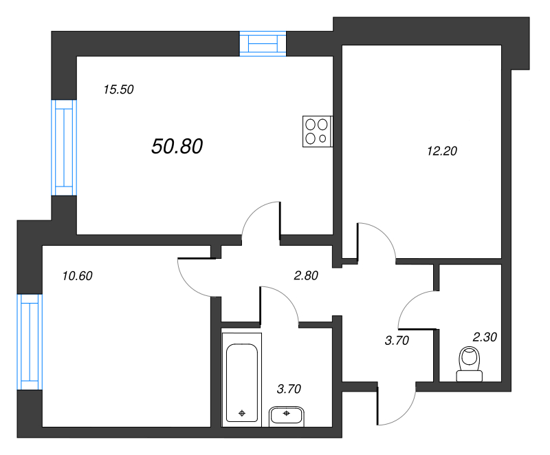 2-комнатная квартира (51м2) на продажу по адресу Октябрьская наб.— фото 1 из 4
