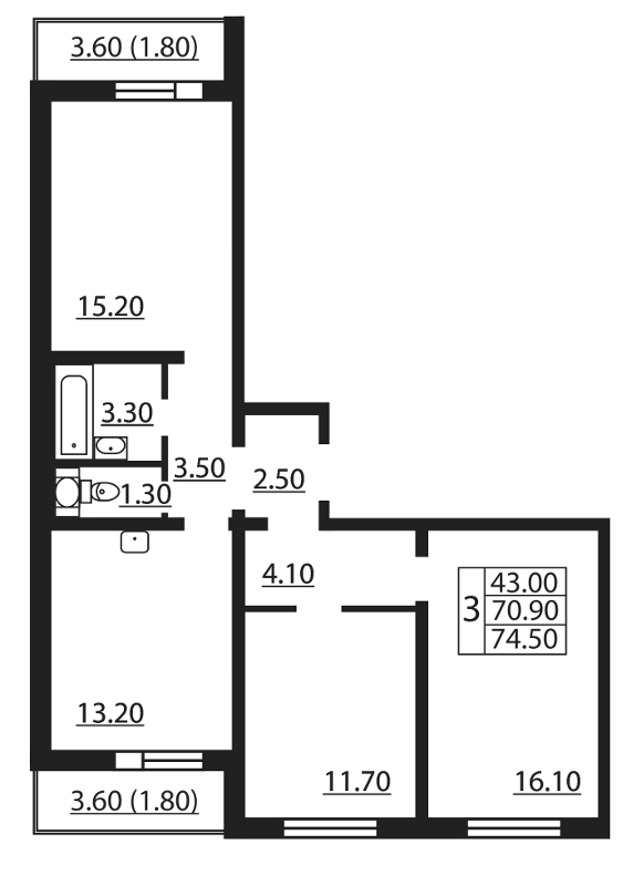 3-комнатная квартира (78м2) на продажу по адресу Муринская дор.— фото 1 из 5