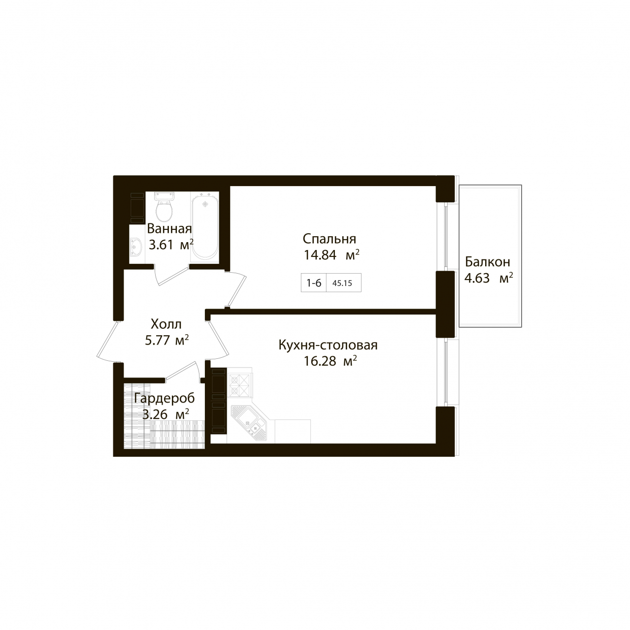 1-комнатная квартира (45м2) на продажу по адресу Малодетскосельский пр-кт— фото 1 из 4