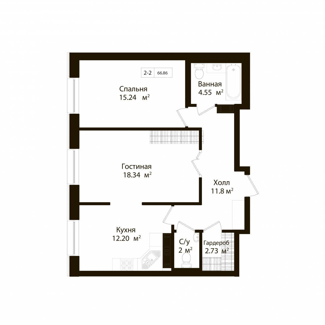 2-комнатная квартира (67м2) на продажу по адресу Малодетскосельский пр-кт— фото 1 из 4