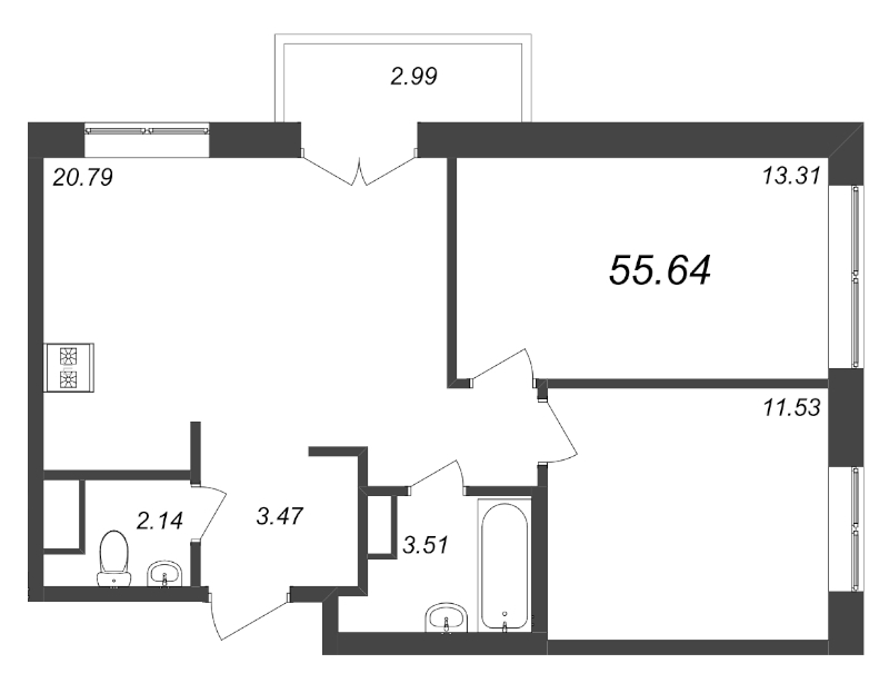 3-комнатная квартира (56м2) на продажу по адресу Строителей пр-кт— фото 1 из 4