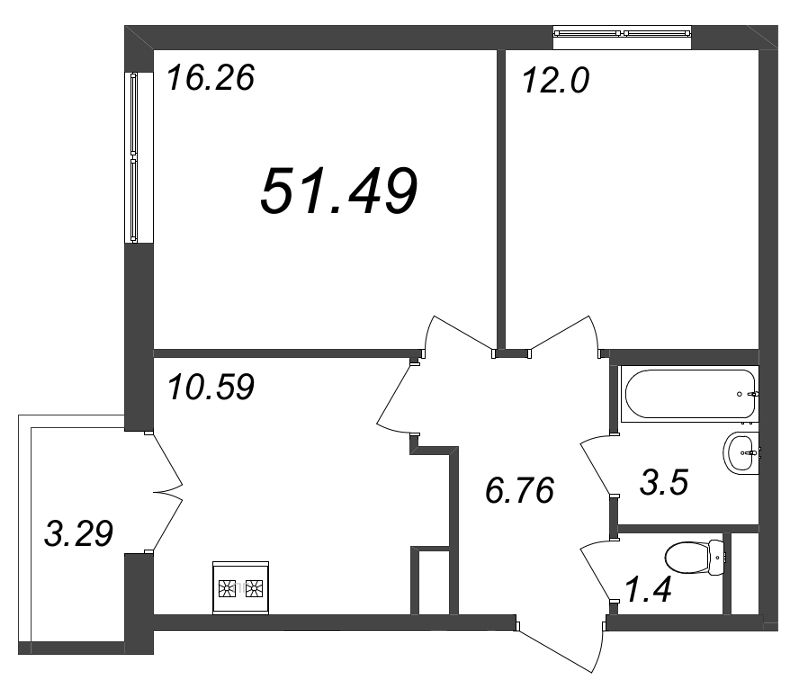 2-комнатная квартира (51м2) на продажу по адресу Школьная ул.— фото 1 из 4