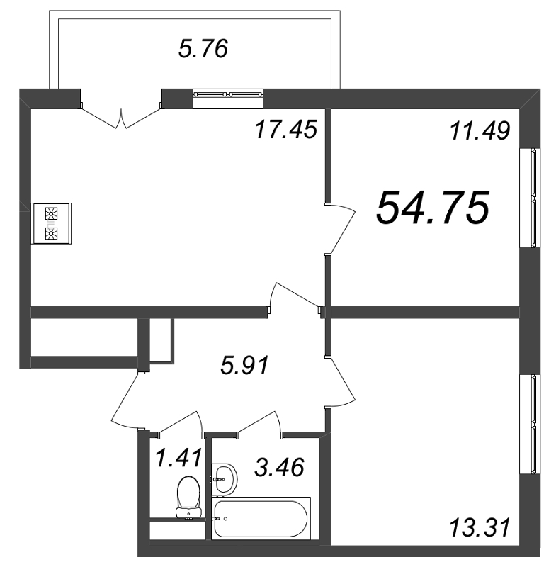 3-комнатная квартира (55м2) на продажу по адресу Школьная ул.— фото 1 из 4
