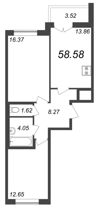 2-комнатная квартира (59м2) на продажу по адресу Школьная ул.— фото 1 из 4