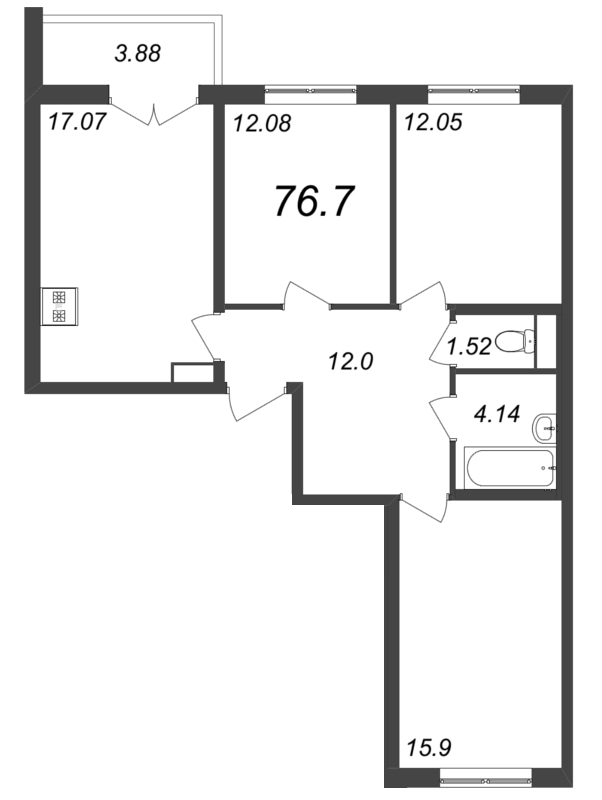 4-комнатная квартира (77м2) на продажу по адресу Школьная ул.— фото 1 из 4