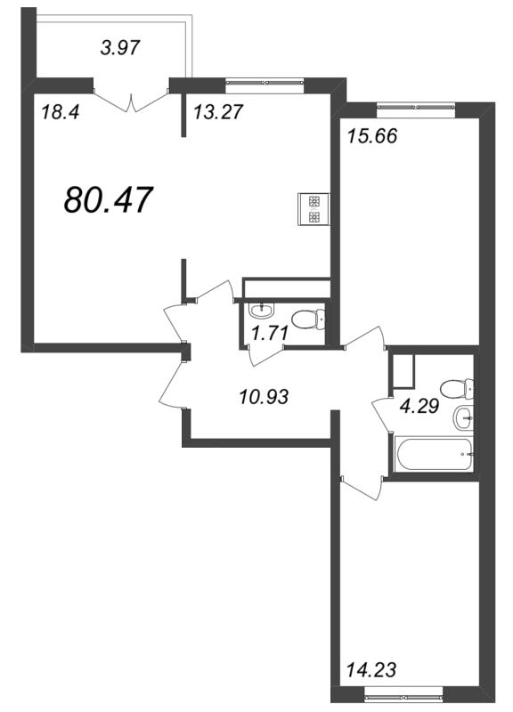 4-комнатная квартира (80м2) на продажу по адресу Школьная ул.— фото 1 из 4