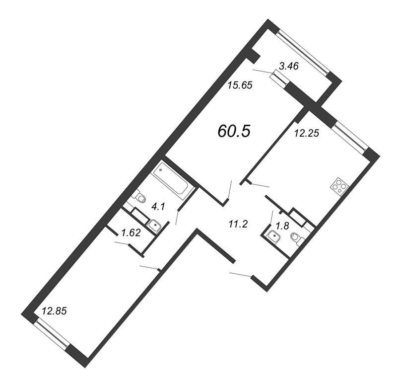 2-комнатная квартира (61м2) на продажу по адресу Глухарская ул.— фото 1 из 4