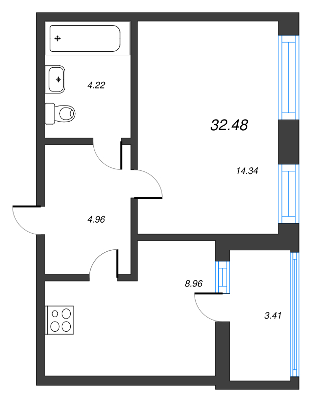 1-комнатная квартира (32м2) на продажу по адресу Белоостровская ул.— фото 1 из 4