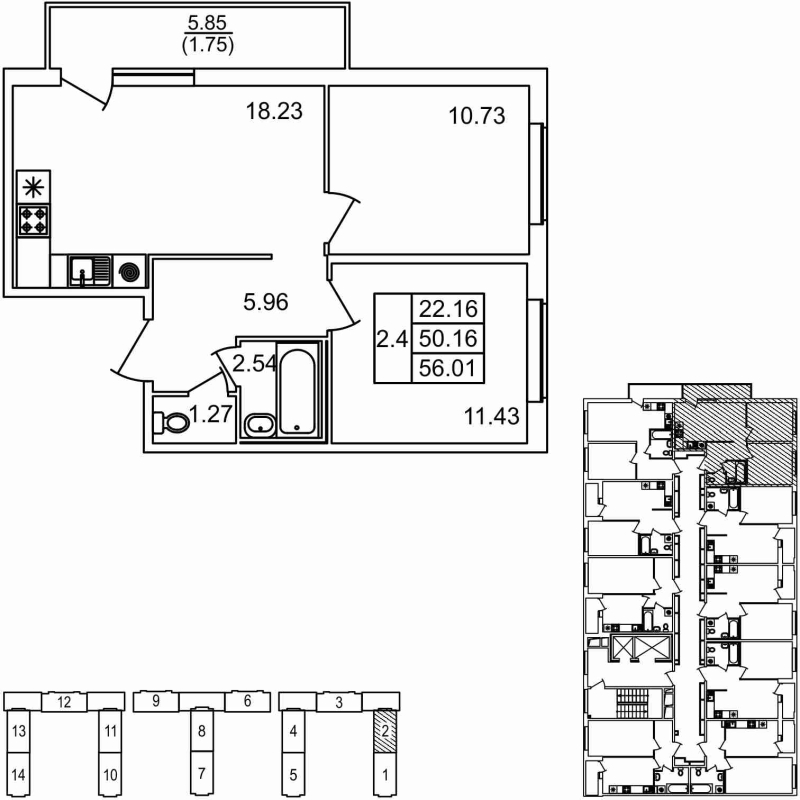 3-комнатная квартира (50м2) на продажу по адресу Михайловская дор.— фото 1 из 3